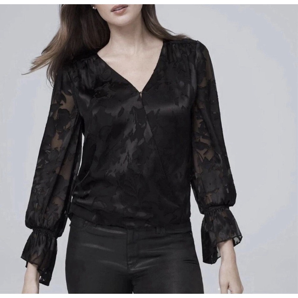 White House Black Market WHBM Womens Medium Black Silk Burnout Dark Romantic